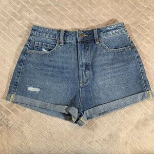 RVCA Womens 26 Denim Blue Jean Shorts Hi Roller High Rise Cuffed 100% Cotton